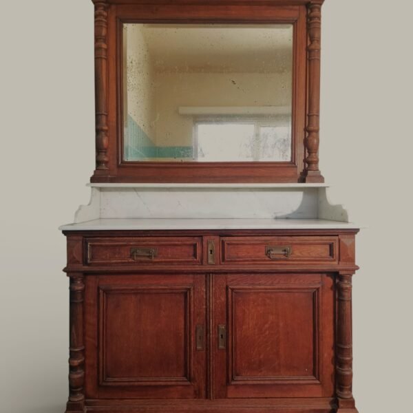 Prachtige originele antieke waskast met marmeren blad en spiegel (±1900)