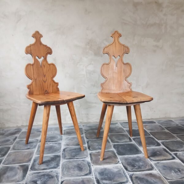 Vintage Set Brutalist iepen houten stoelen 1950s